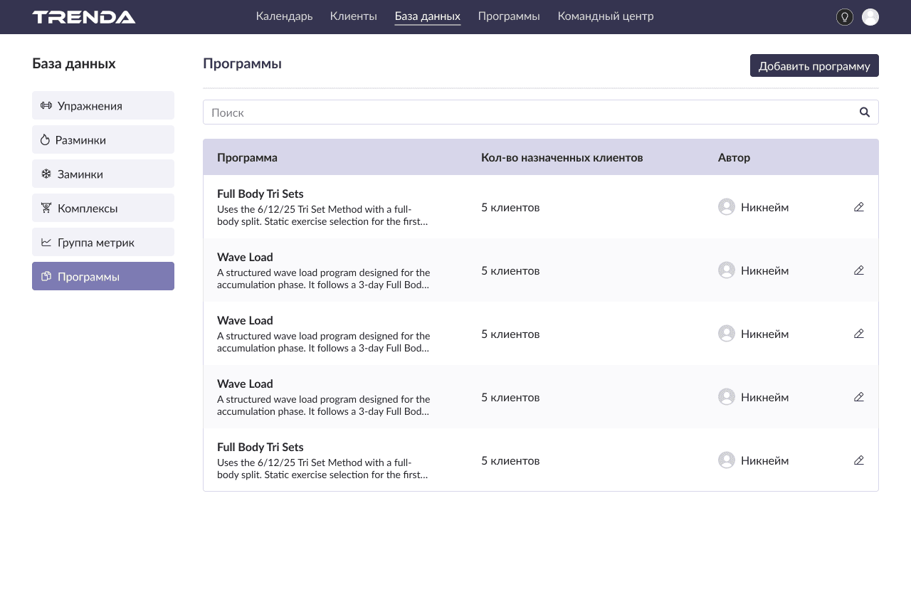 Назначайте программы и следите
за количеством участников